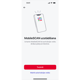 ekrānuzņēmums ar pirmo MobileSCAN iestatīšanas ekrānu Citadele mobilajā lietotnē
