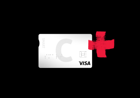 Citadeles C smart karte ar C un VISA logotipu.