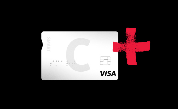 Citadeles C smart karte ar C un VISA logotipu.