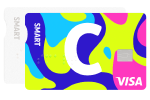 Цветная карта C smart с надписью 'SMART' и логотипом 'VISA'.