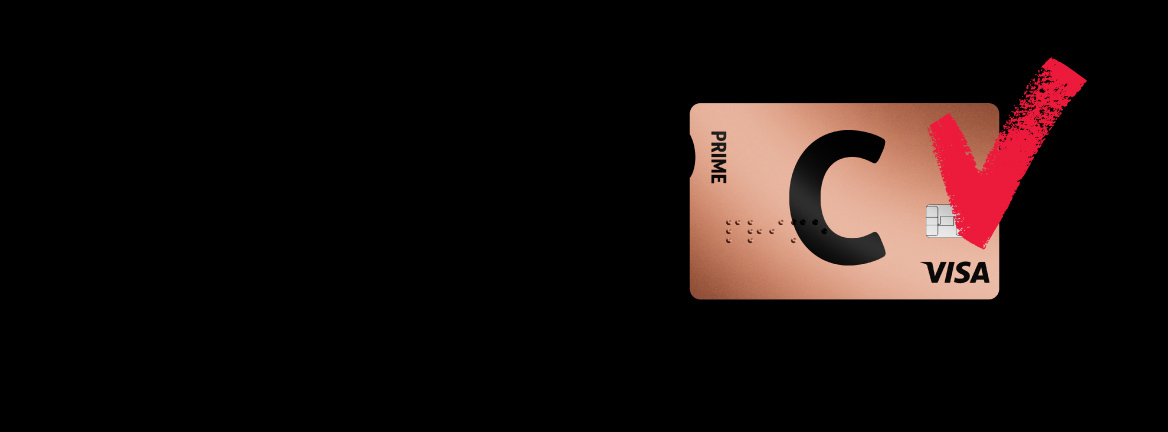 Citadeles C prime karte ar C un VISA logotipu.