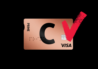 Citadeles C prime karte ar C un VISA logotipu.