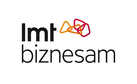 Логотип LMT с оранжево красными графическими элементами.