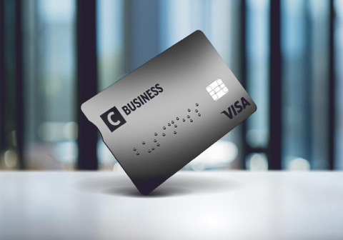 Серая бизнес платёжная карта Citadele с надписью «C Business» и логотипом VISA.