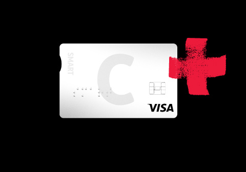 Citadeles C smart karte ar C un VISA logotipu.