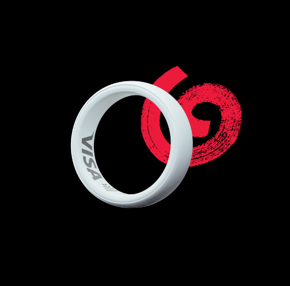 White Citadele payment ring. VISA logo visible on the inside of the ring.