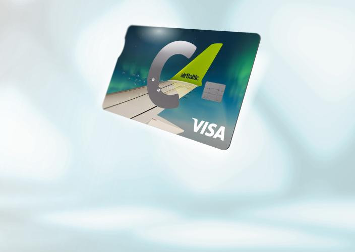 C airBaltic karte ar C, VISA un airBaltic logotipiem 