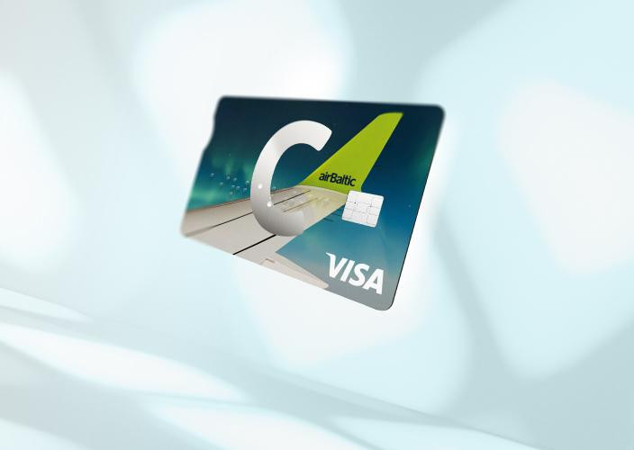 C airBaltic karte ar C, VISA un airBaltic logotipiem 