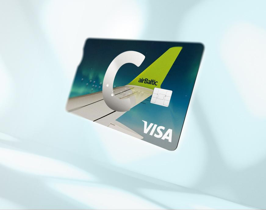 C airBaltic karte ar C, VISA un airBaltic logotipiem 